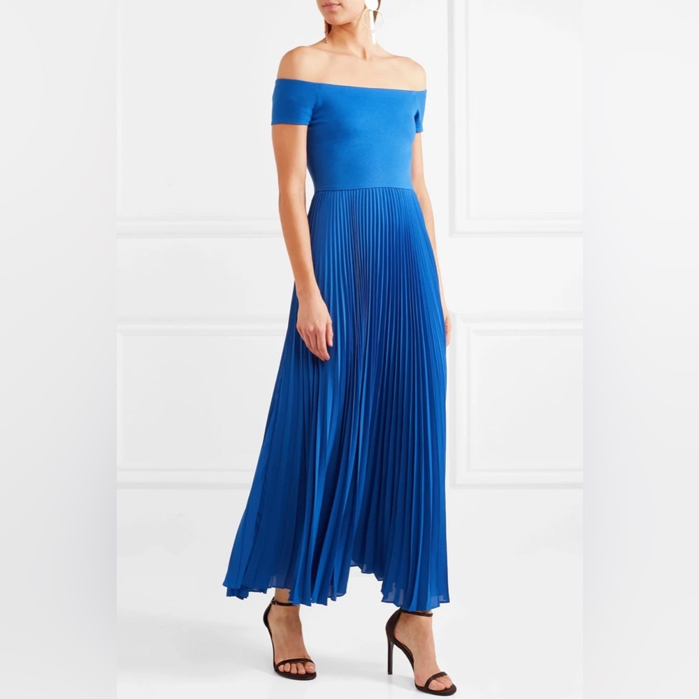 Alice & Olivia Ilaria off-the-shoulder stretch-jersey and plissé-chiffon dress